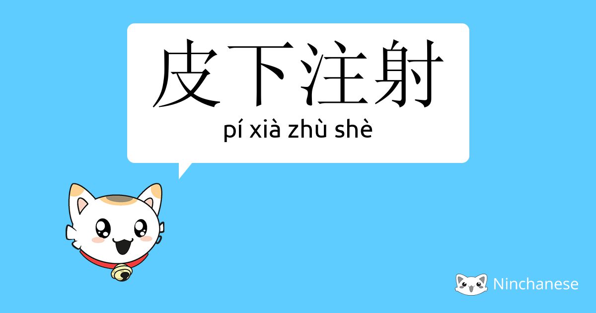 皮下注射- pí xià zhù shè - Chinese character definition, English